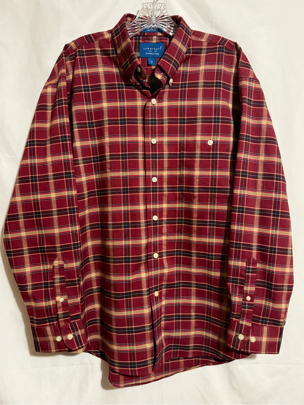Towncraft Men’s Long Sleeve Button Up Wrinkle Resistant Plaid Shirt Red L